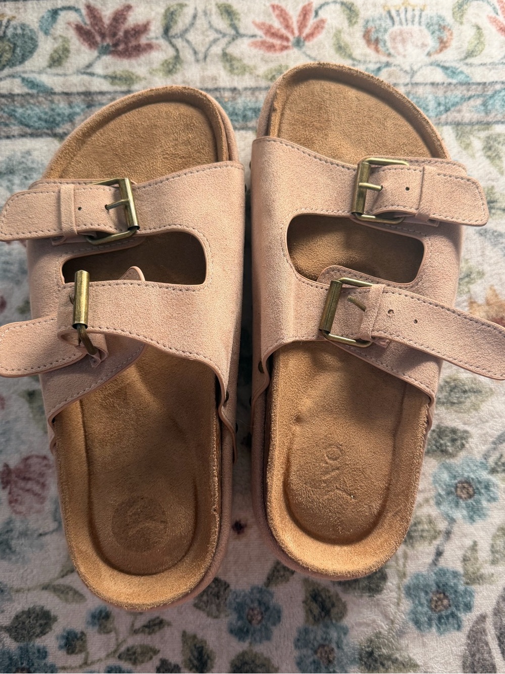 Women's Double-Strap Pink Suede Slide Sandals